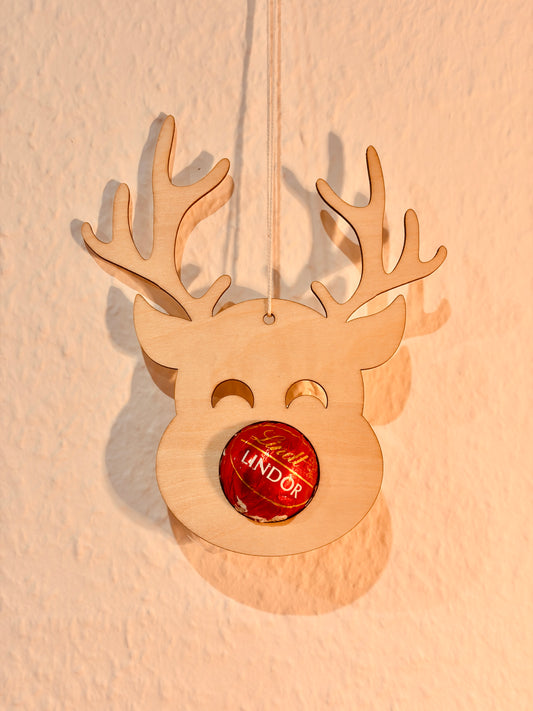 🦌 Holzanhänger „Rudolf“ mit Schokoladennase – Kleine Aufmerksamkeit mit Herz 🎄✨